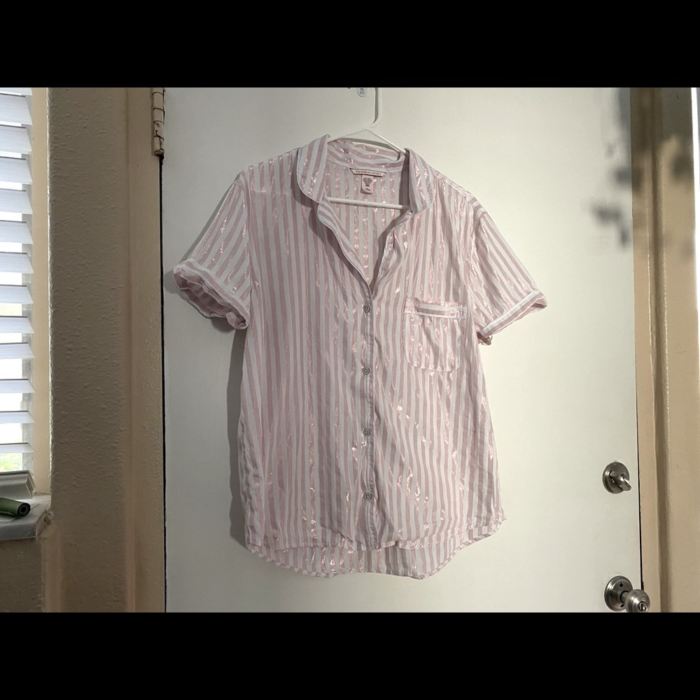 Victoria’s Secret silky pink and white striped pajama top - Size M